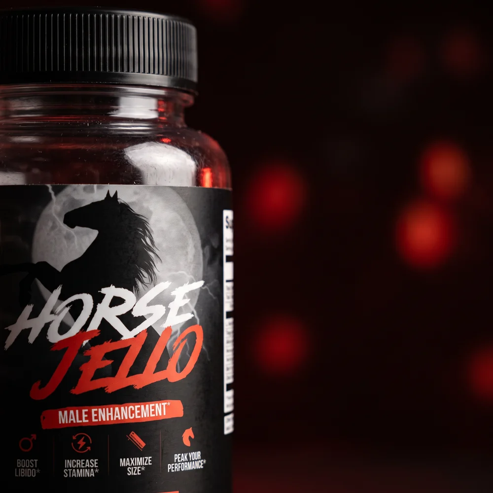 Horse Jello® jar on dark rock